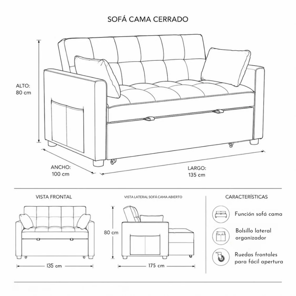 Sofa Cama 2 Puestos Beige Aeidi