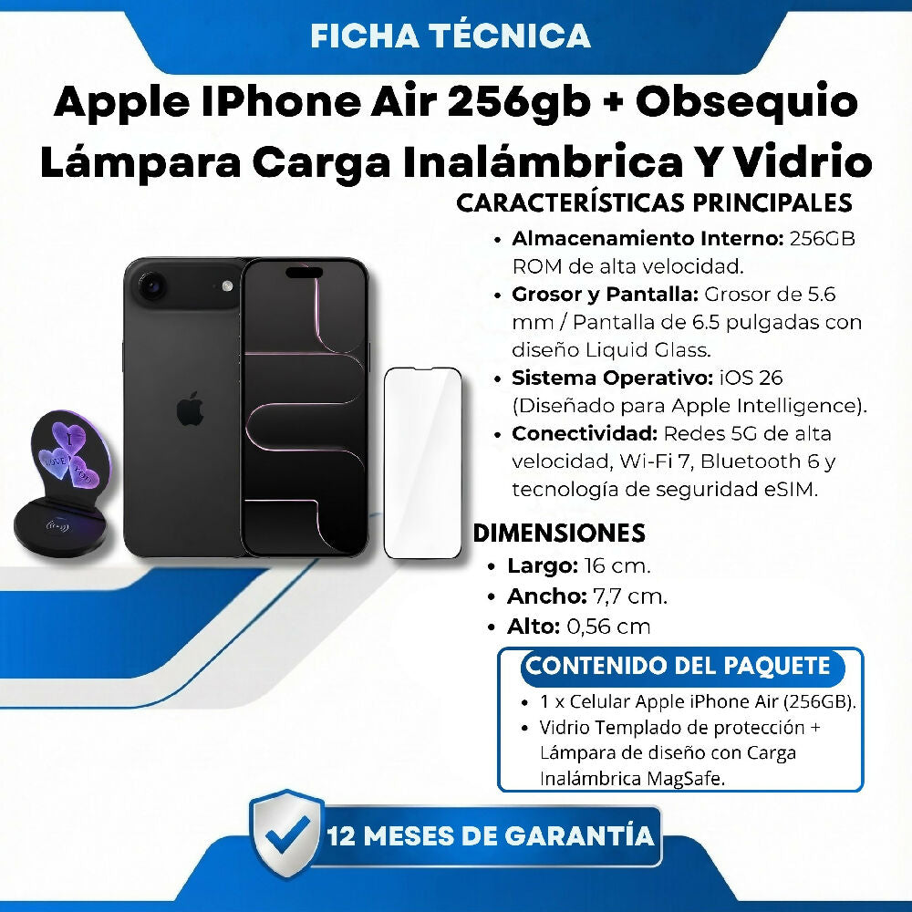 Celular Apple IPhone Air 256gb + Obsequio Lámpara Carga Inalámbrica Y Vidrio Negro