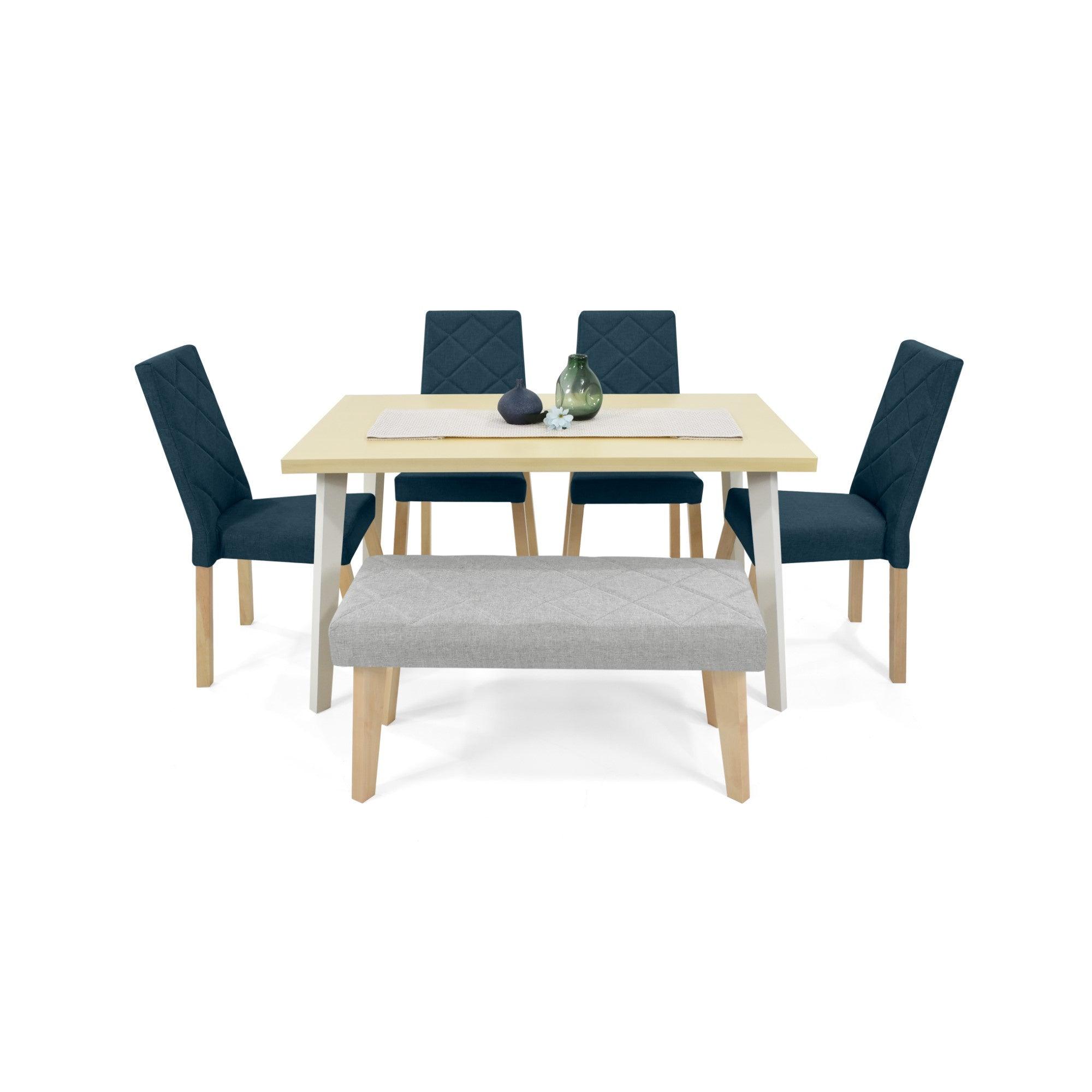 Comedor 6 Puestos Liverpool con Butaco Tela Azul Plata