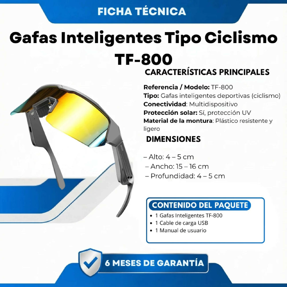 Gafas Inteligentes Tipo Ciclismo TF-800 Con Conexión Bluetooth Y Sonido HD
