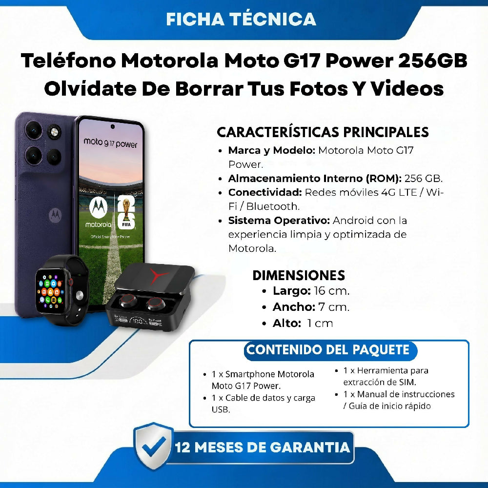 Teléfono Motorola Moto G17 Power 256GB Morado + Kit Regalo Reloj Inteligente Y Audífonos