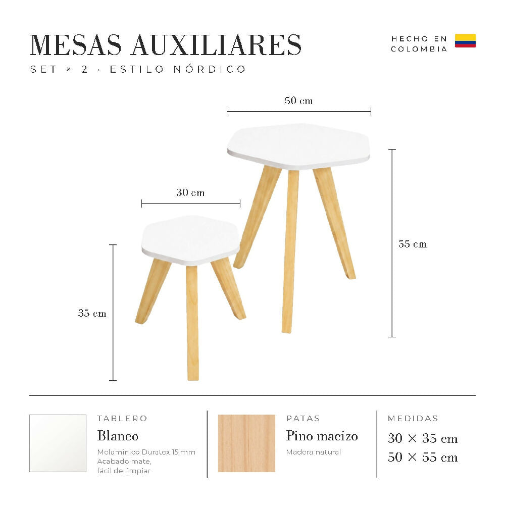 Mesa Auxiliar Nórdica Hexagonal - Set x 2 - Pequeña & Grande