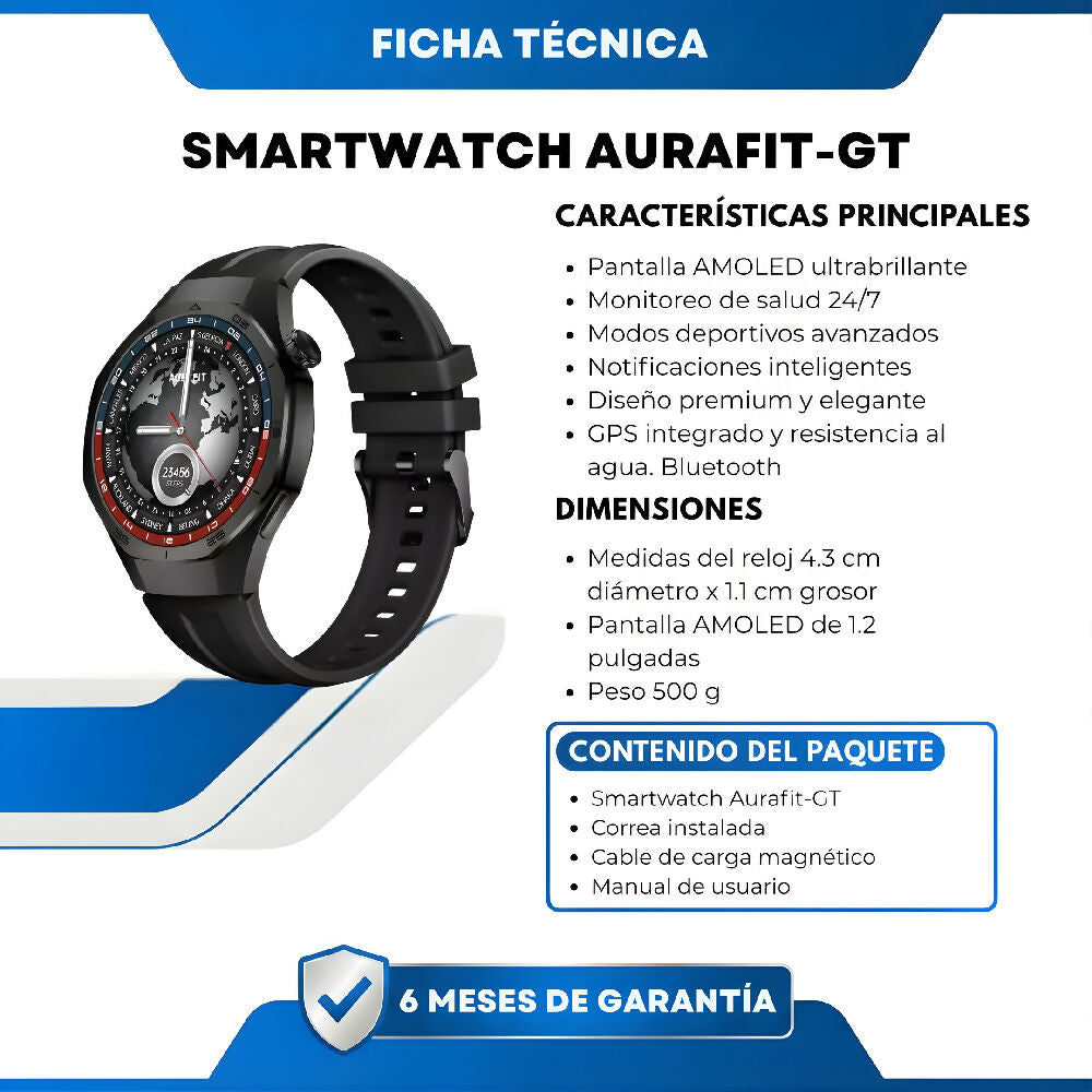 Smartwatch Aurafit-GT Reloj Inteligente Deportivo Con Llamadas Bluetooth, Monitor Fitness Y Notificaciones