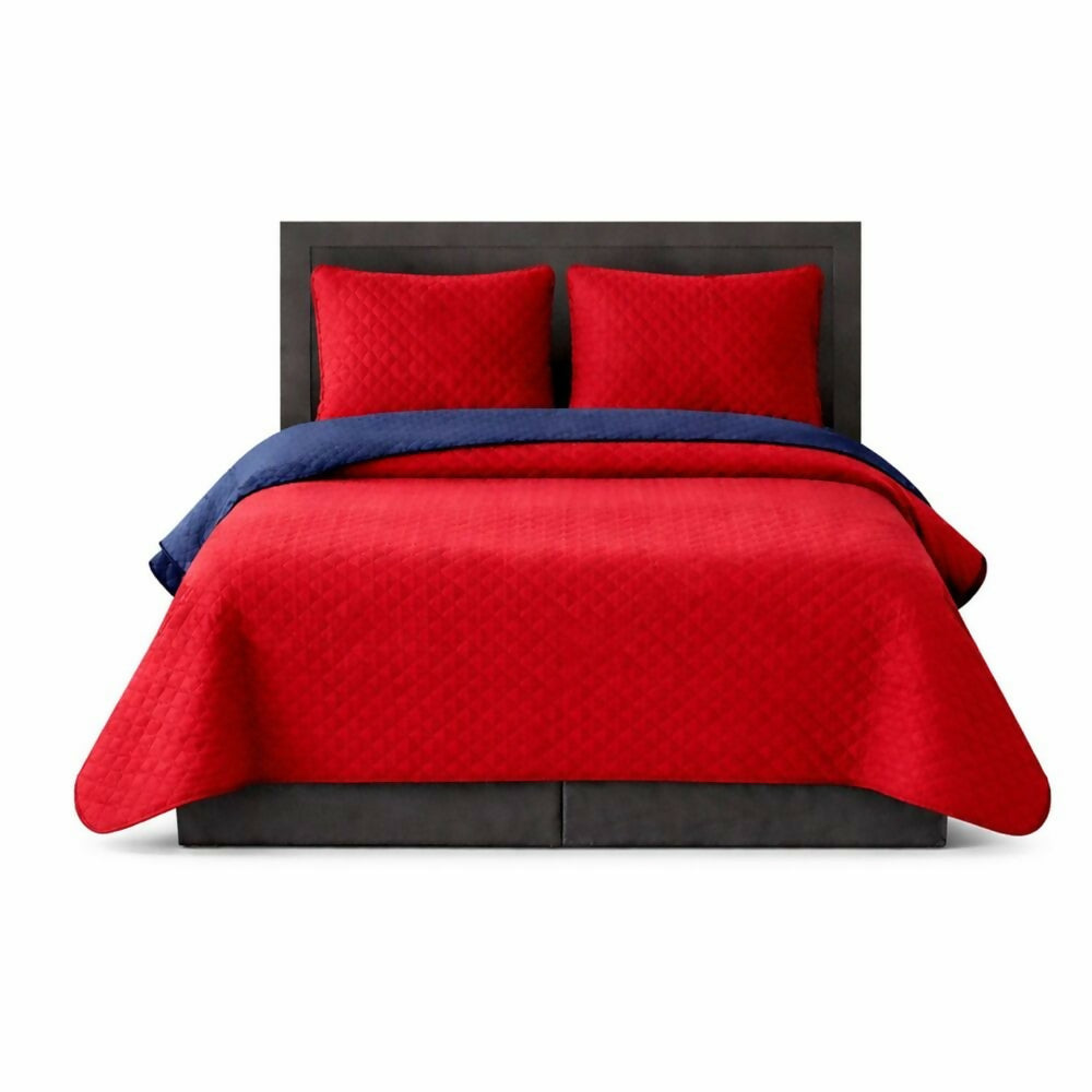 Colcha semidoble doble faz roja azul