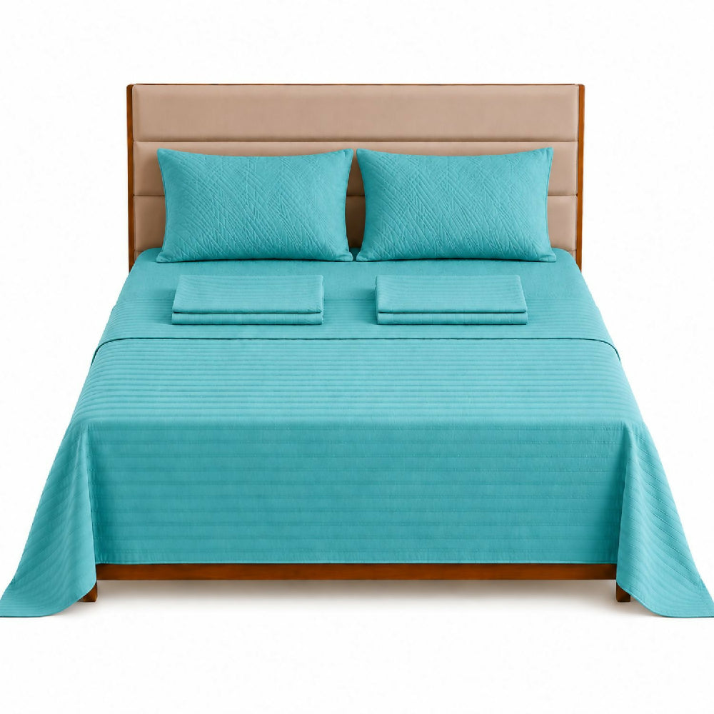 Combo protector colchon + Juego de sábanas semidoble turquesa