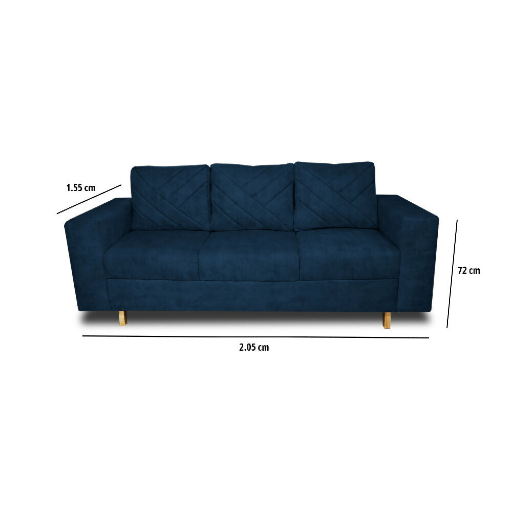 Sofa Amsterdam 3Ptos En Tela Amiglable Con Mascotas 205X72X75 Cm Azul Petroleo