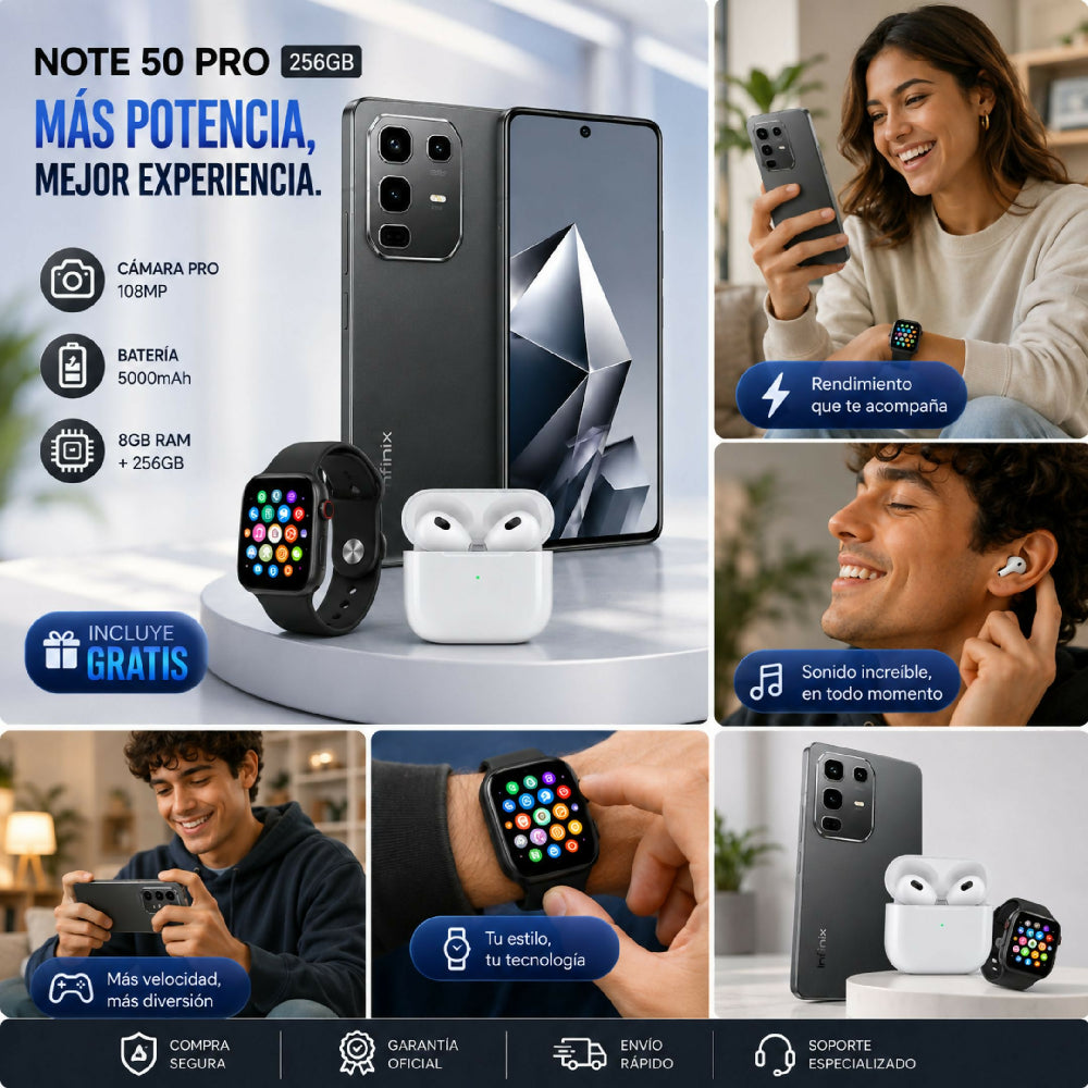 Smartphone Infinix Note 50 Pro 256GB Libre Negro + 2 Regalos Incluidos