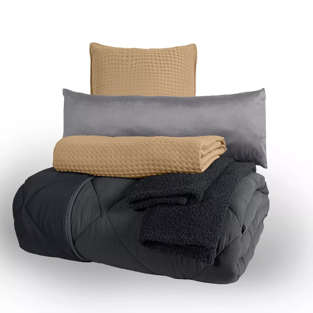 Juego Edredon Shadow, para Cama Doble y Queen, 2 Vistas (Incluye 2 Fundas 2 Cojines 1 Cubrecama)
