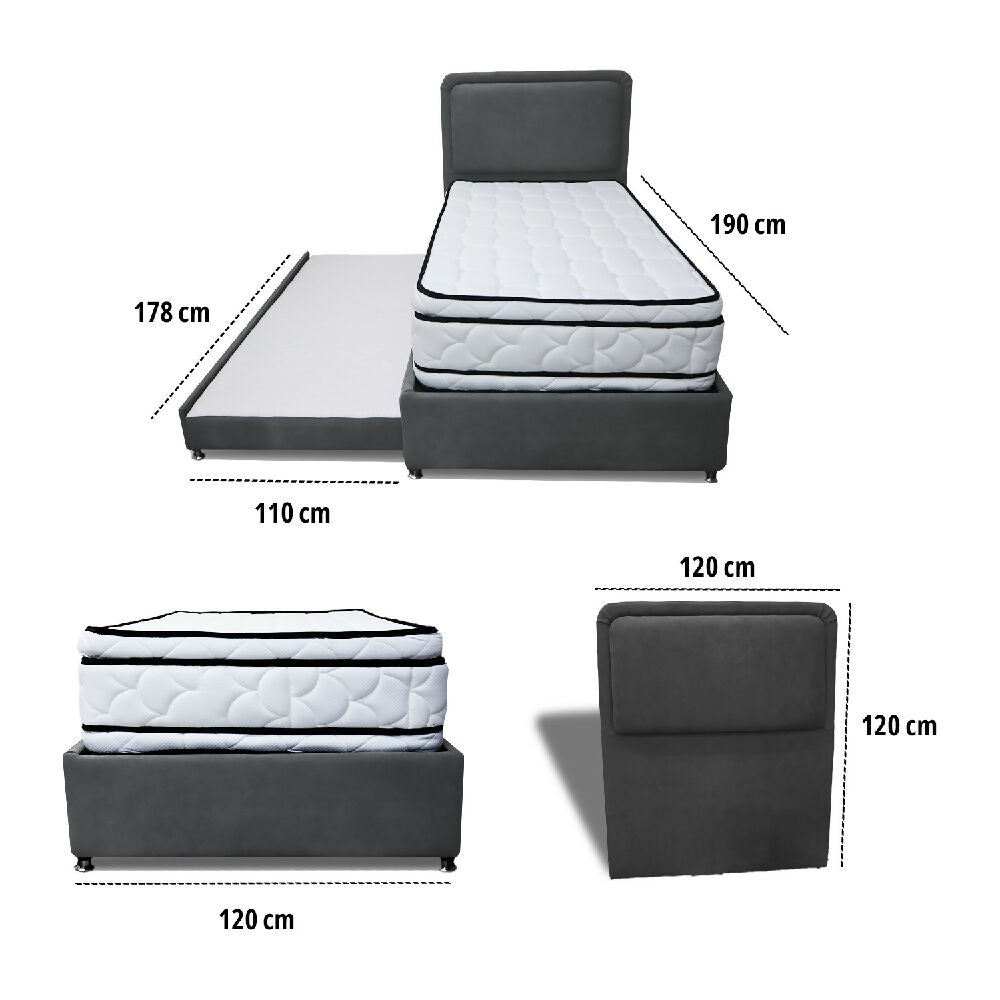 Combo Cama Tarima Nube 120x190 Semidoble Gris Oscuro mas Espaldar