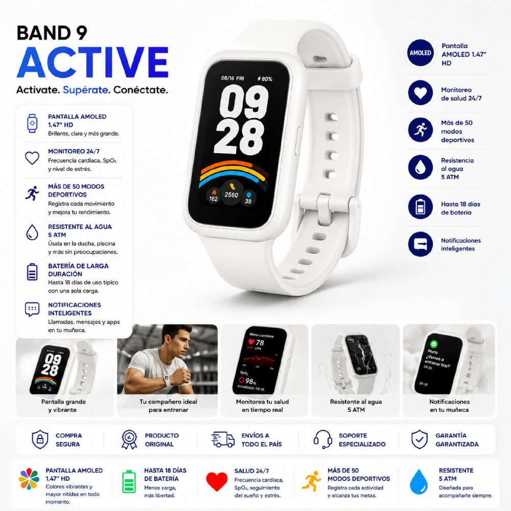 Pulsera De Actividad Xiaomi Smart Band 9 Active Resistente Agua Blanco