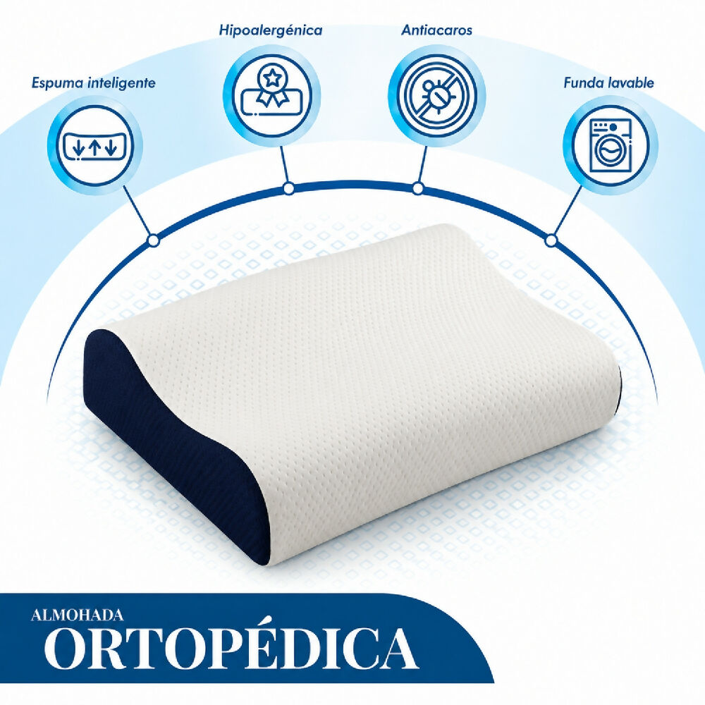 Almohada Ortopédica Ergonómica Viscoelástica con Funda Transpirable 60 x 35 cm Mindy