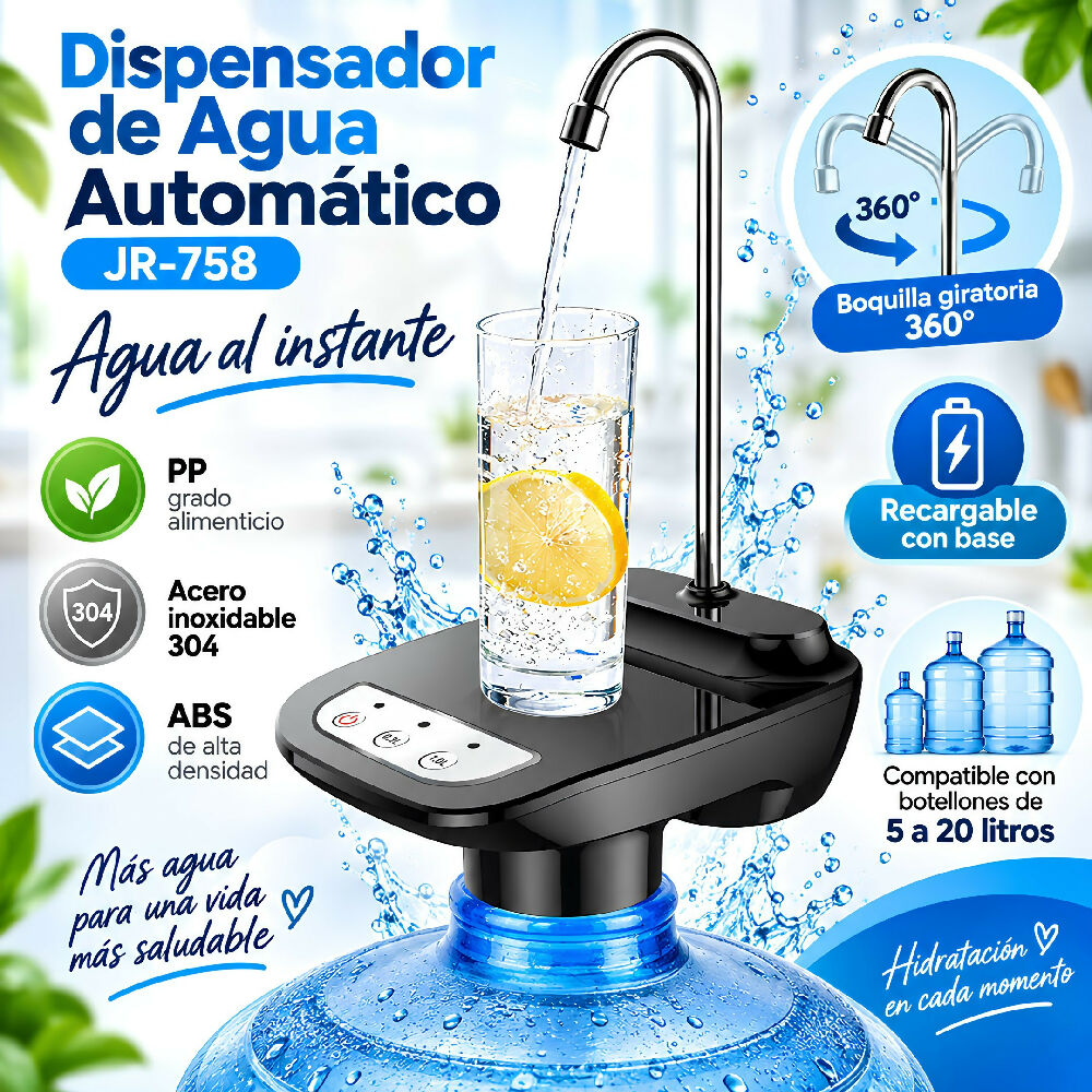 Dispensador De Agua Automatico Botellón Recargable Con Base JR-758
