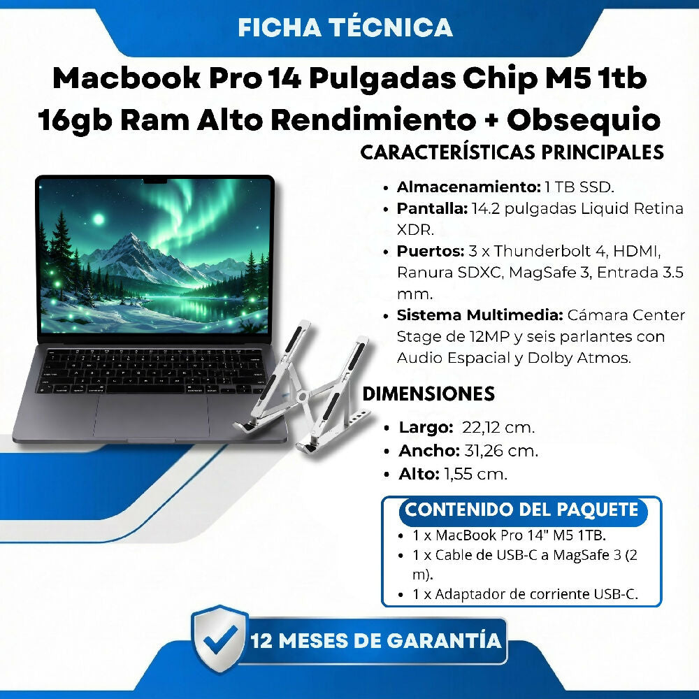Macbook Pro 14 Pulgadas Chip M5 1tb 16gb Ram Equipo De Alto Rendimiento + Obsequio