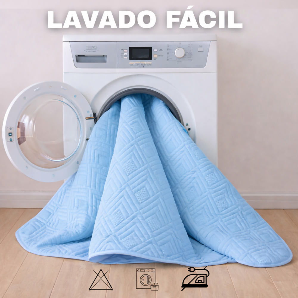 Protector colchon doble acolchado celeste 140x190cm