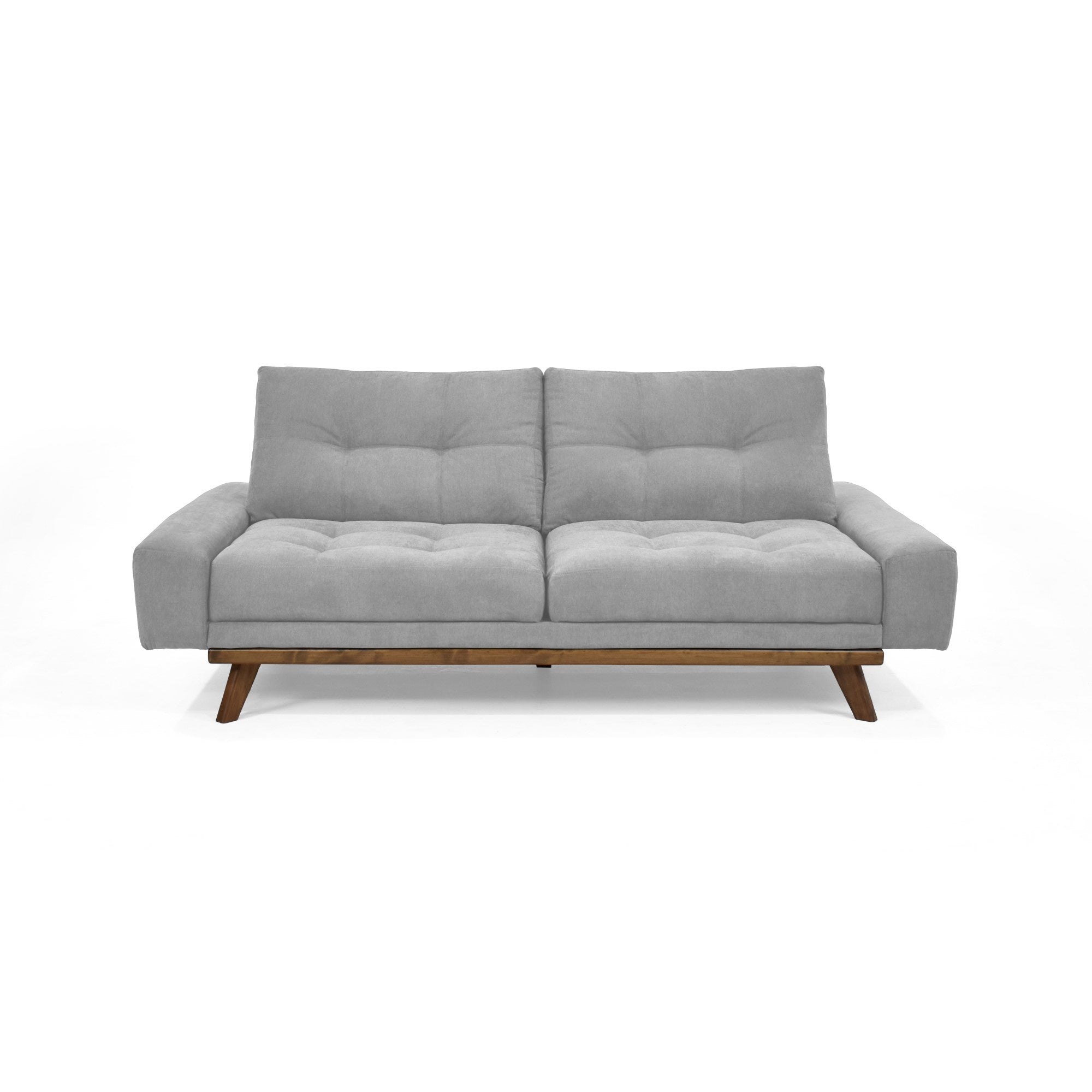 Sofa Cama Suiza Tela Plata Matiz Caoba