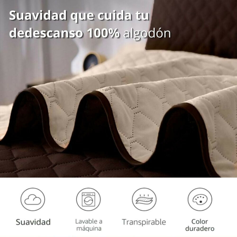 Colcha doble doble faz café beige