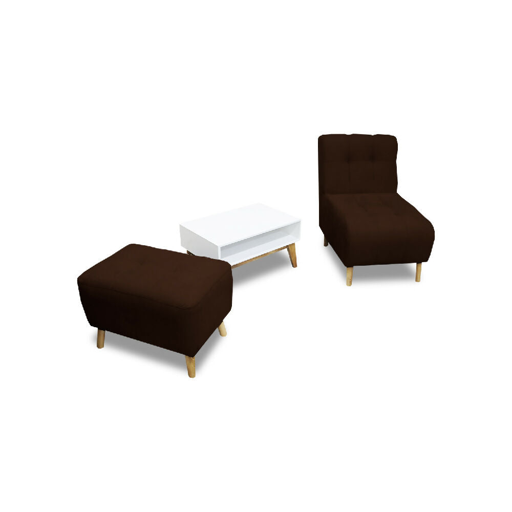 Combo Poltrona Milán Marron + Puff + Mesa de Centro