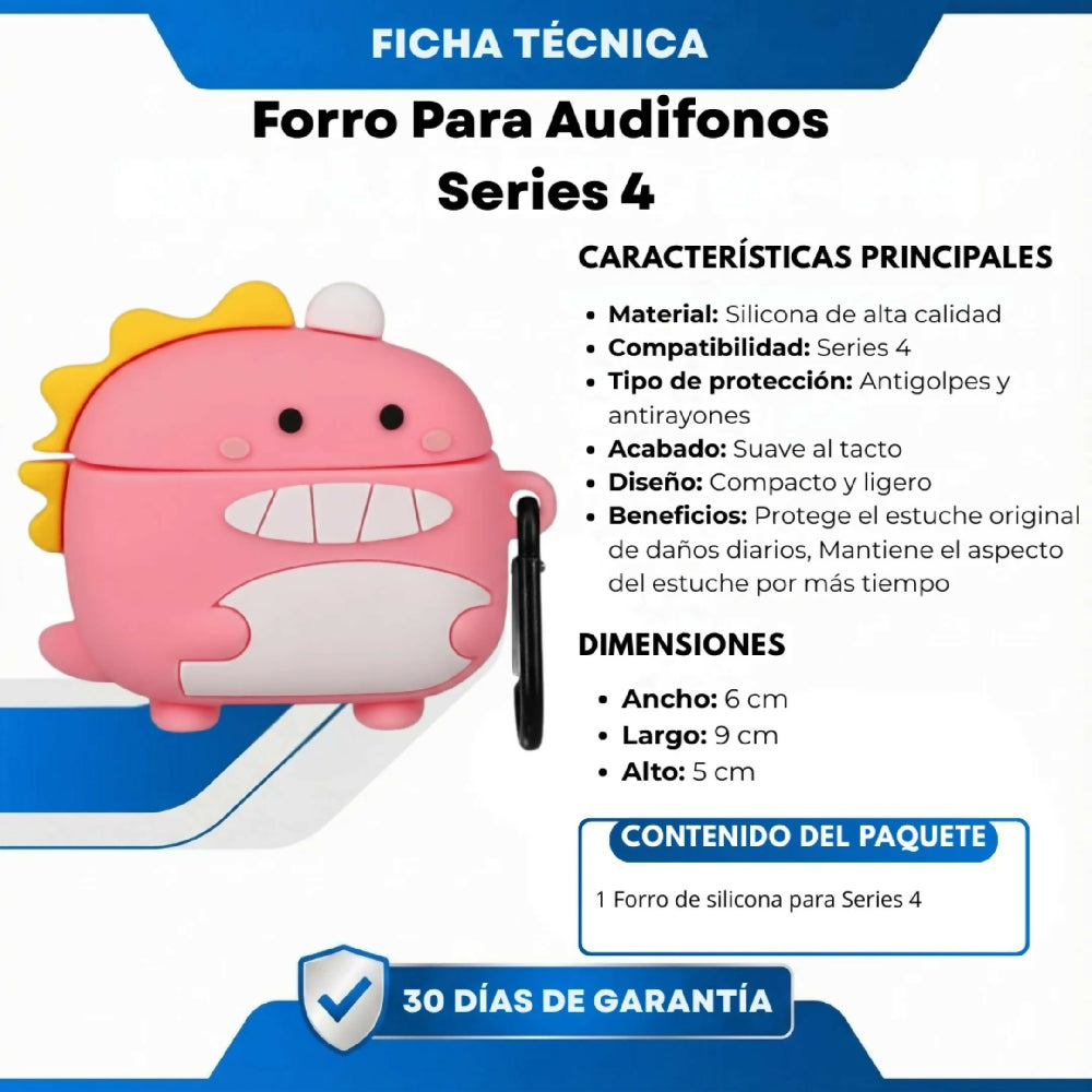 Forro Para Audifonos Series 4 Antigolpes con Diseño Dinosaurio
