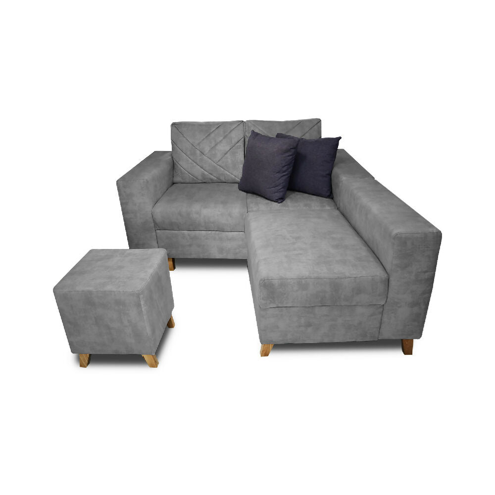 Sala Amsterdam + Silla + Puff en Tela Amigable Con Mascotas 150X72X155 Cm Gris