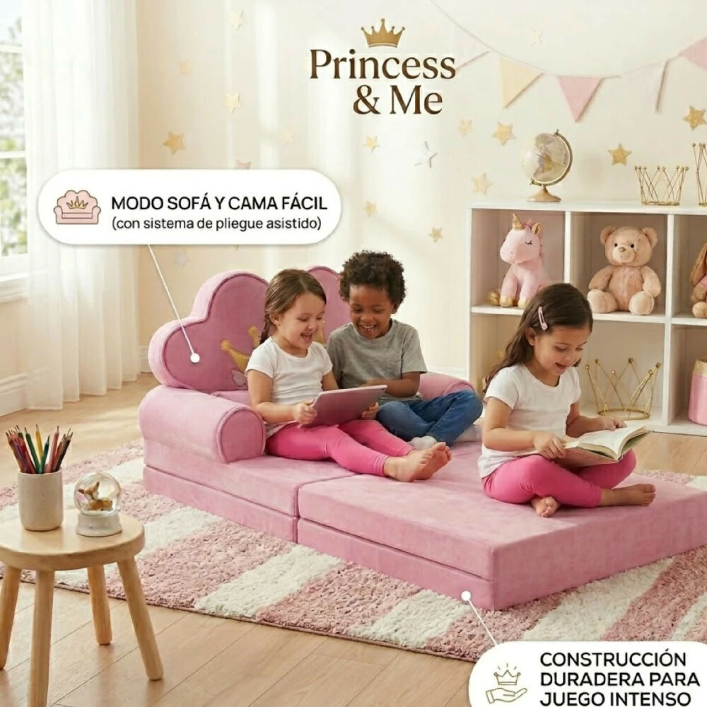 Sofá Cama Plegable Para Niñas Diseño Corona Acolchado Y Comodo