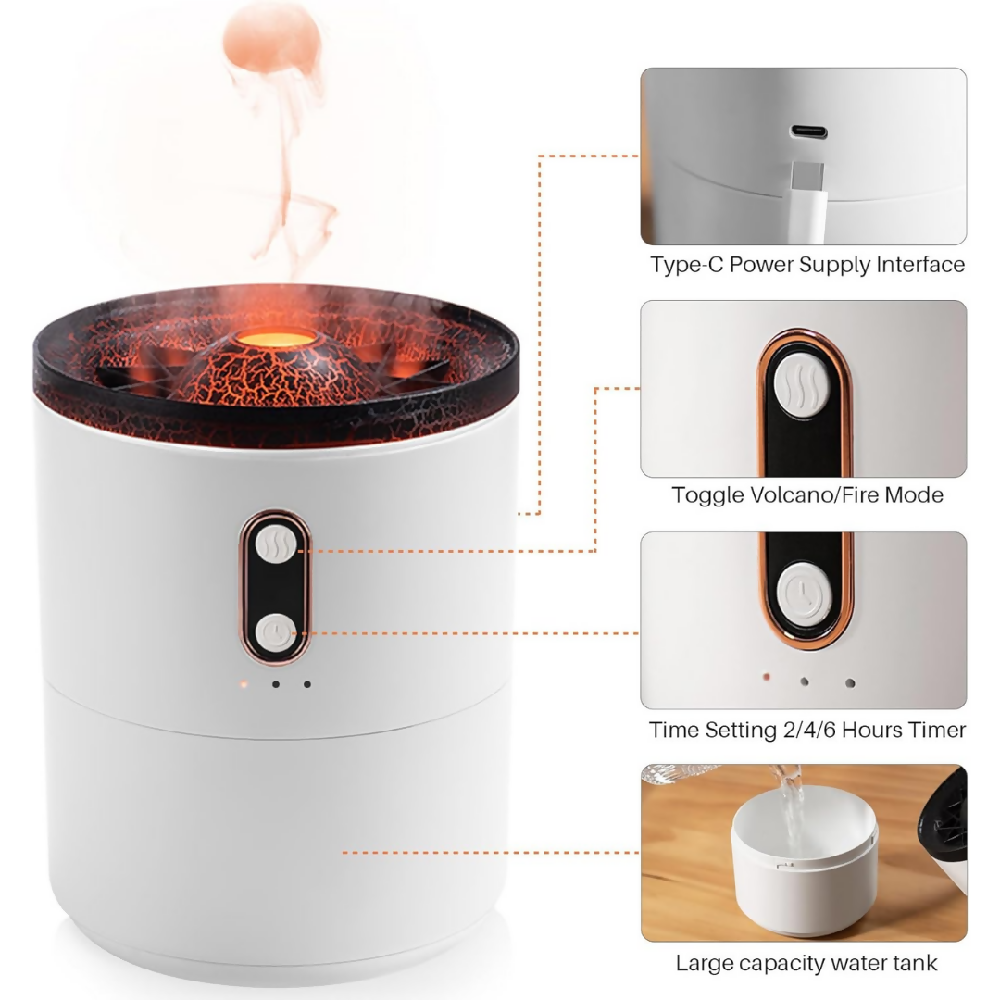 Humidificador Volcán Con Dos Modos De Niebla Difusor Aromático Decorativo Con Efecto Relajante
