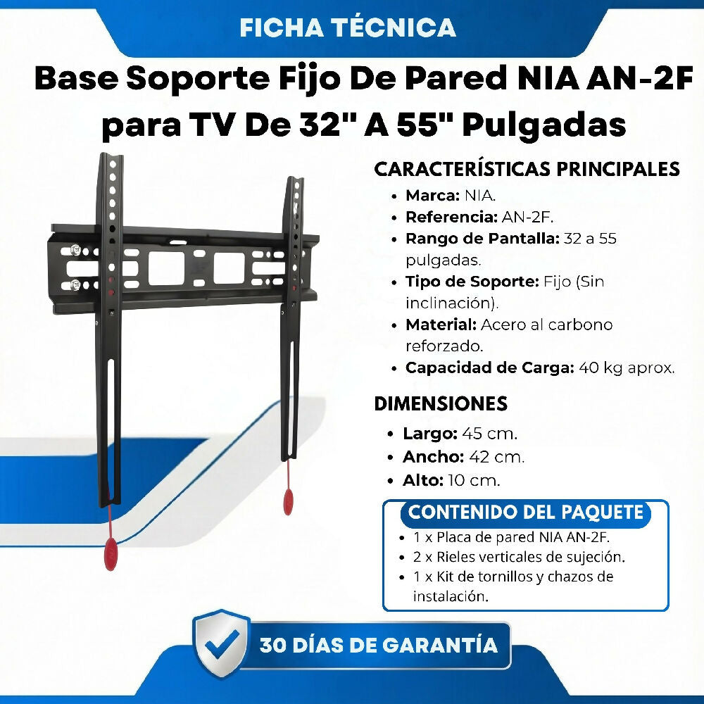 Base Soporte Fijo De Pared NIA AN-2F Para TV De 32" A 55" Pulgadas