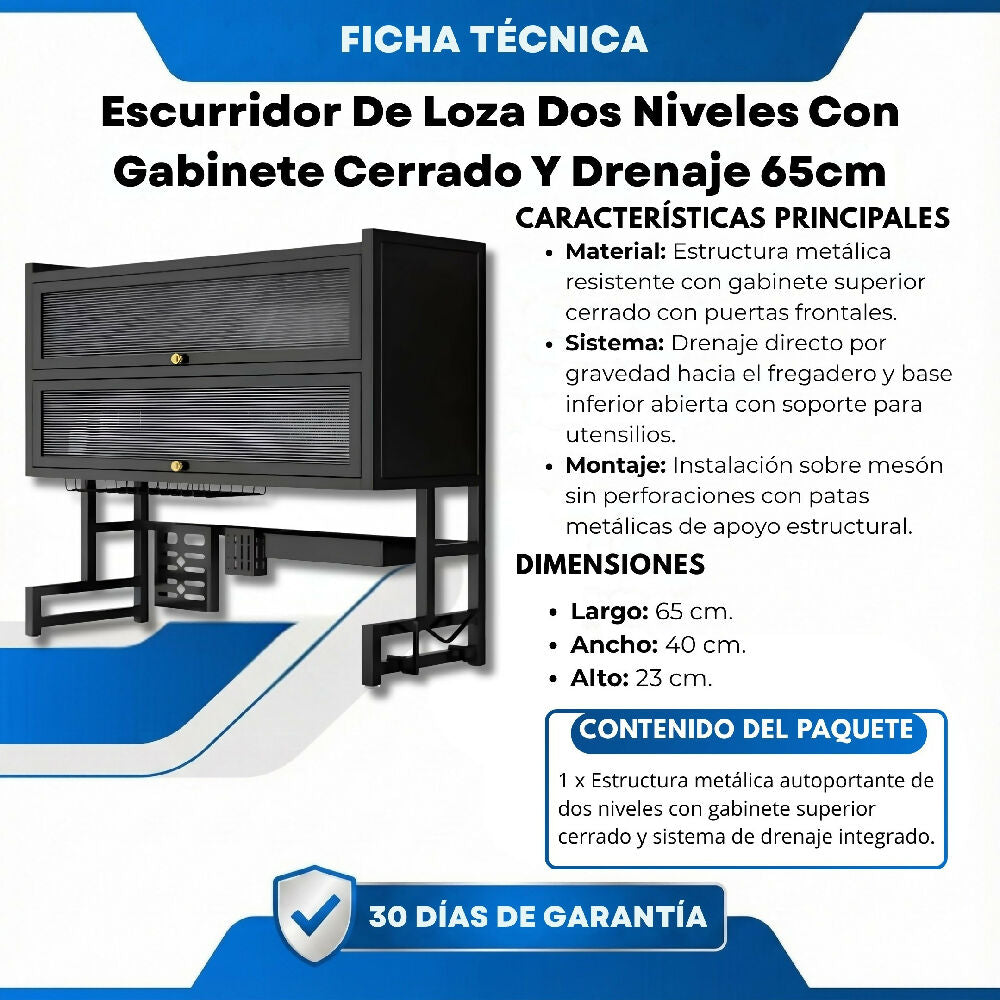 Escurridor De Platos De 2 Niveles Con Tapa Gabinete Organizador De Loza Para Cocina Y Drenaje Directo
