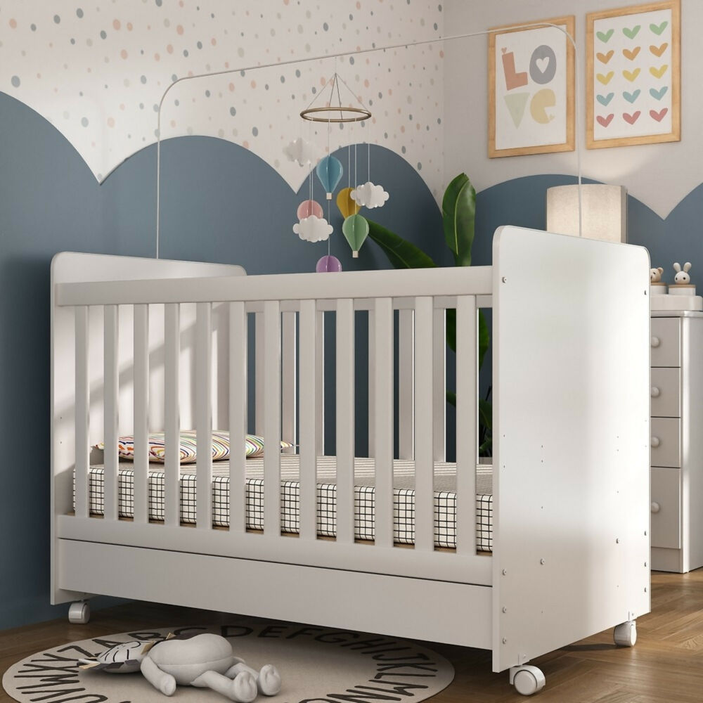 Cuna Bunny 3 en 1 con Ruedas y Colchón Blanco
