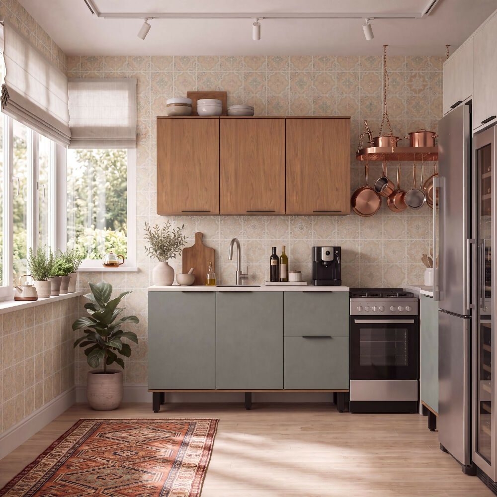 Cocina 120 cm Sicilia 4 Puertas 2 Cajones - Natural/Oliva