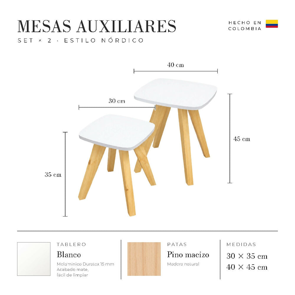 Mesa Auxiliar Nórdica Cuadrada - Set x 2 - Pequeña & Mediana