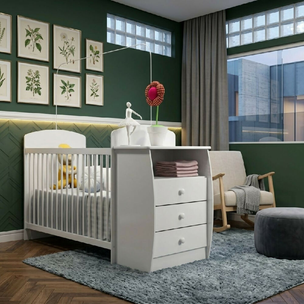 Cuna Bebe Blanca con comoda