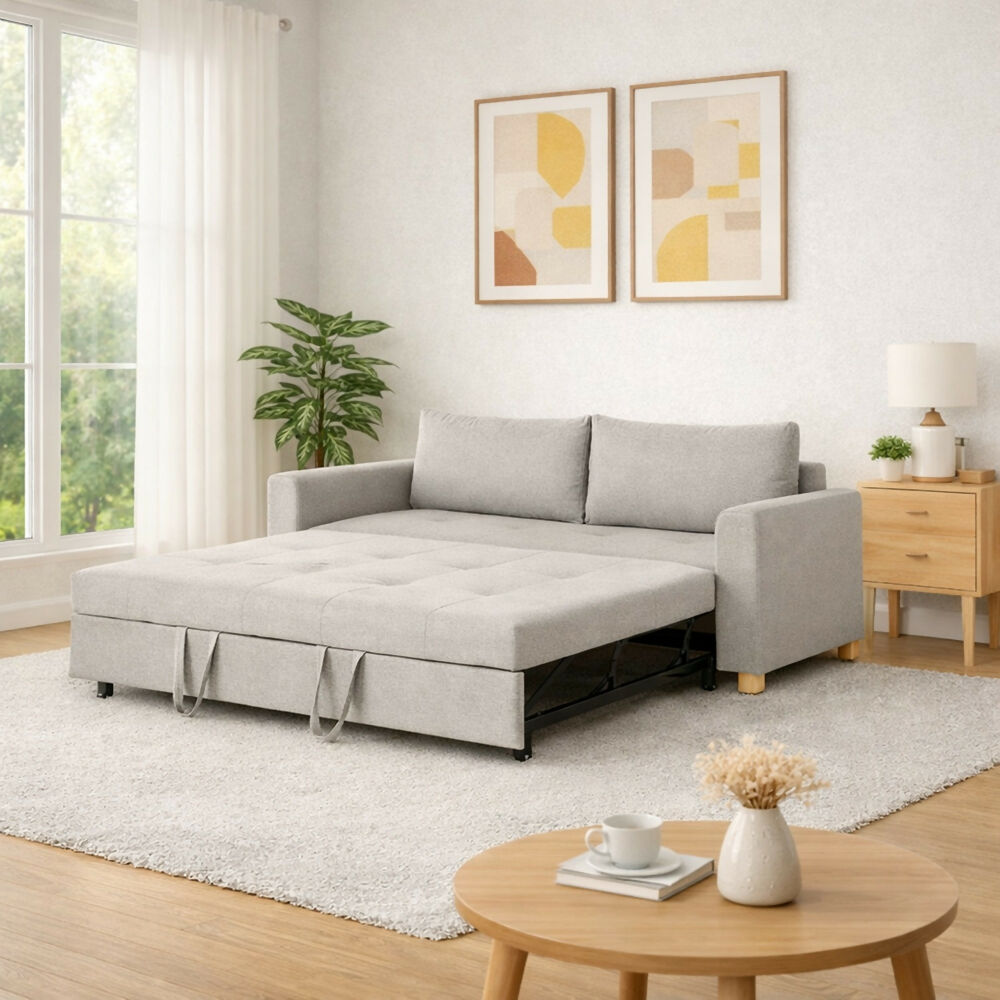 Sofa Cama Cajon Dominica 3 Puestos Tela Gris Claro