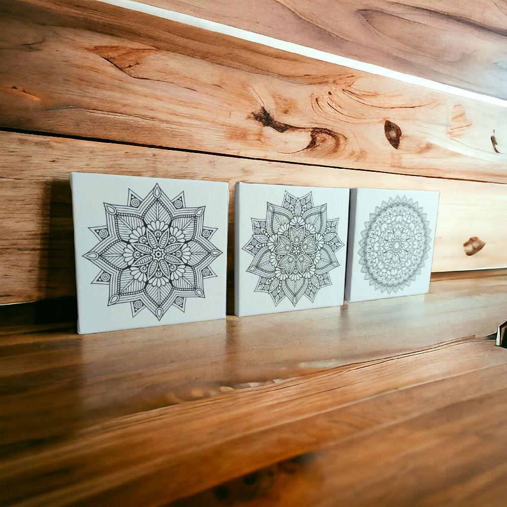 Lienzo Cuadros Arte De Mandalas Para Pintar Set x 3 de 26x26cm