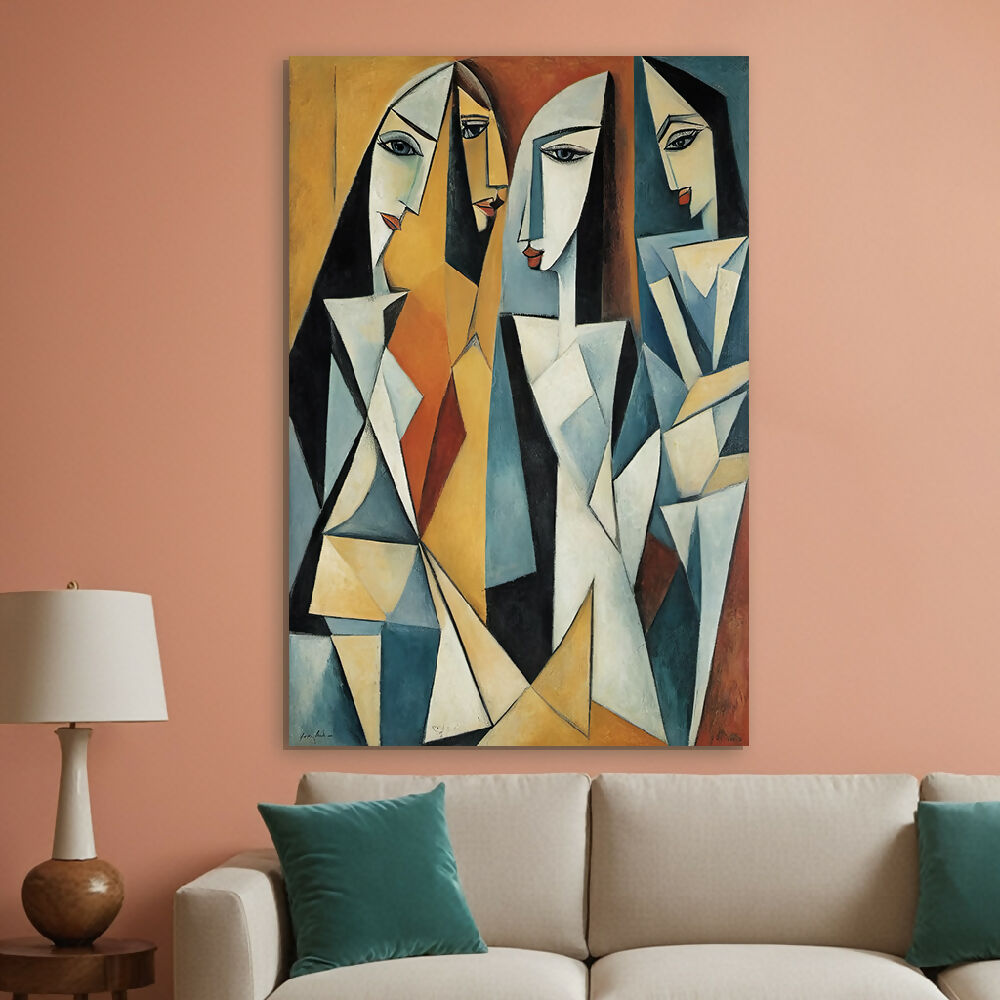 Lienzo Cuadro Decorativo Fragmentos de Miradas Estilo Cubista 110X80CM