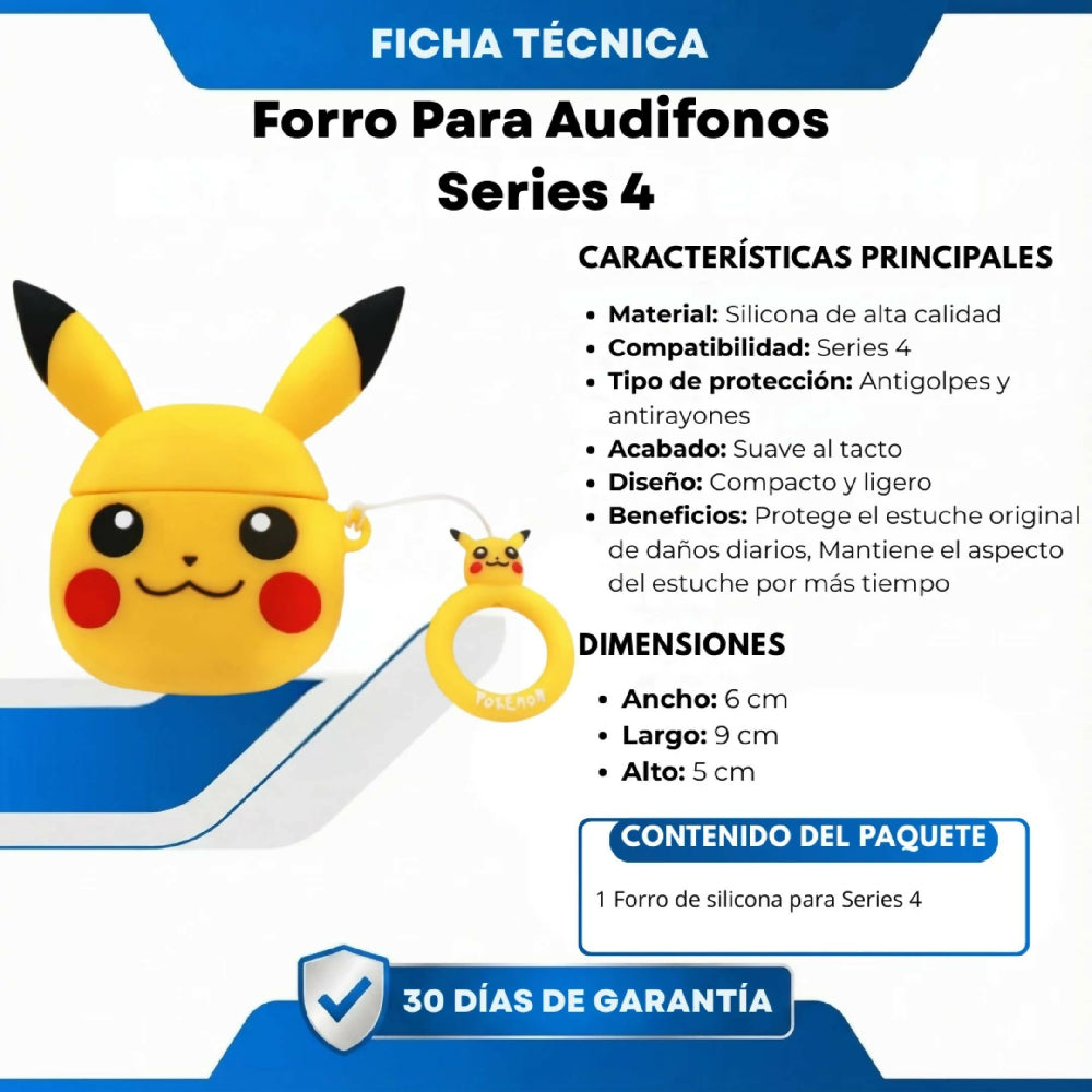 Forro Para Audifonos Series 4 Antigolpes con Diseño Pikachu