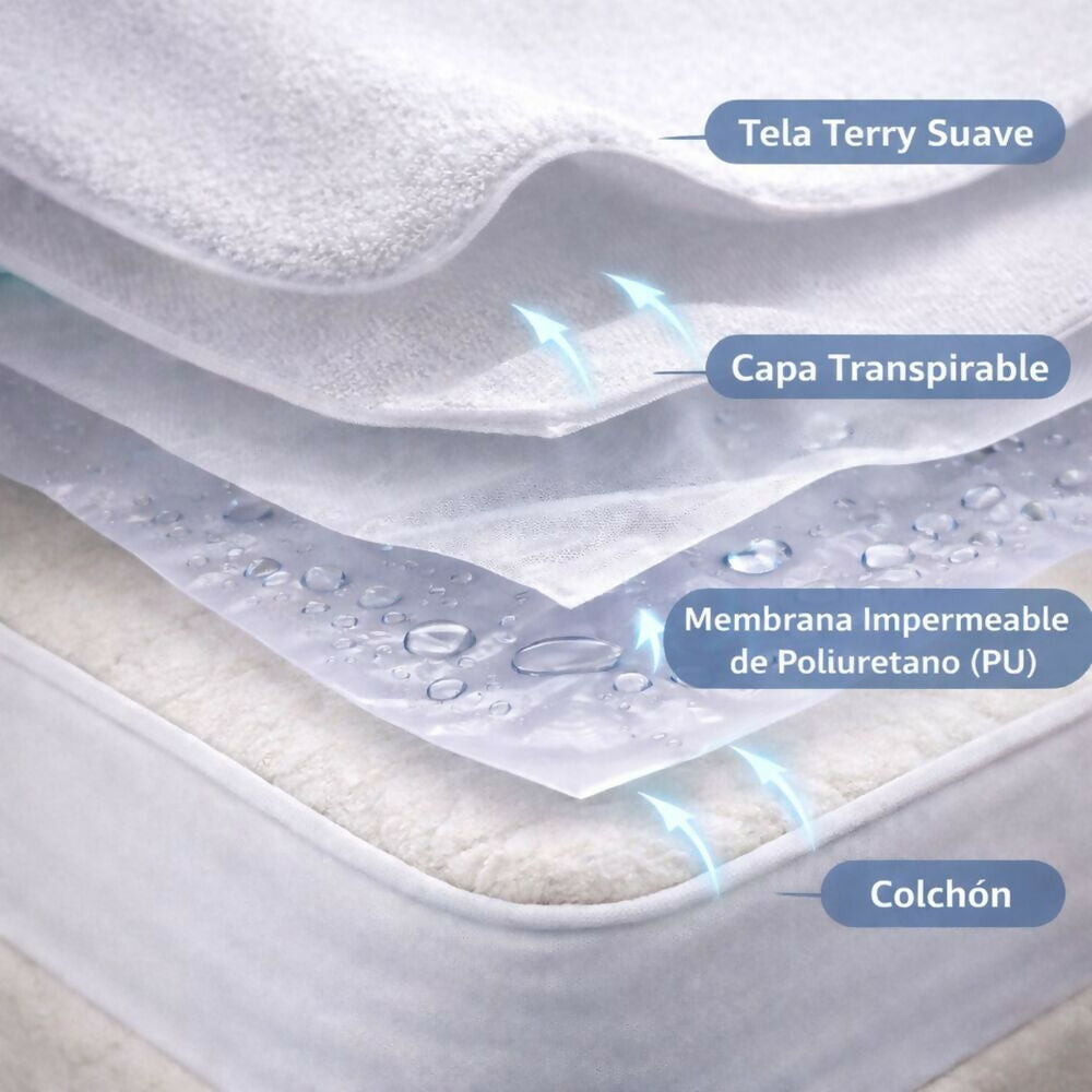 Protector colchón queen 100% impermeable antifluido terry 160x190cm