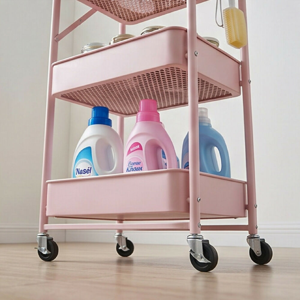 Organizador Metálico Plegable OR08 Con Ruedas Carrito Multiusos De 3 Niveles Para Cocina Y Hogar