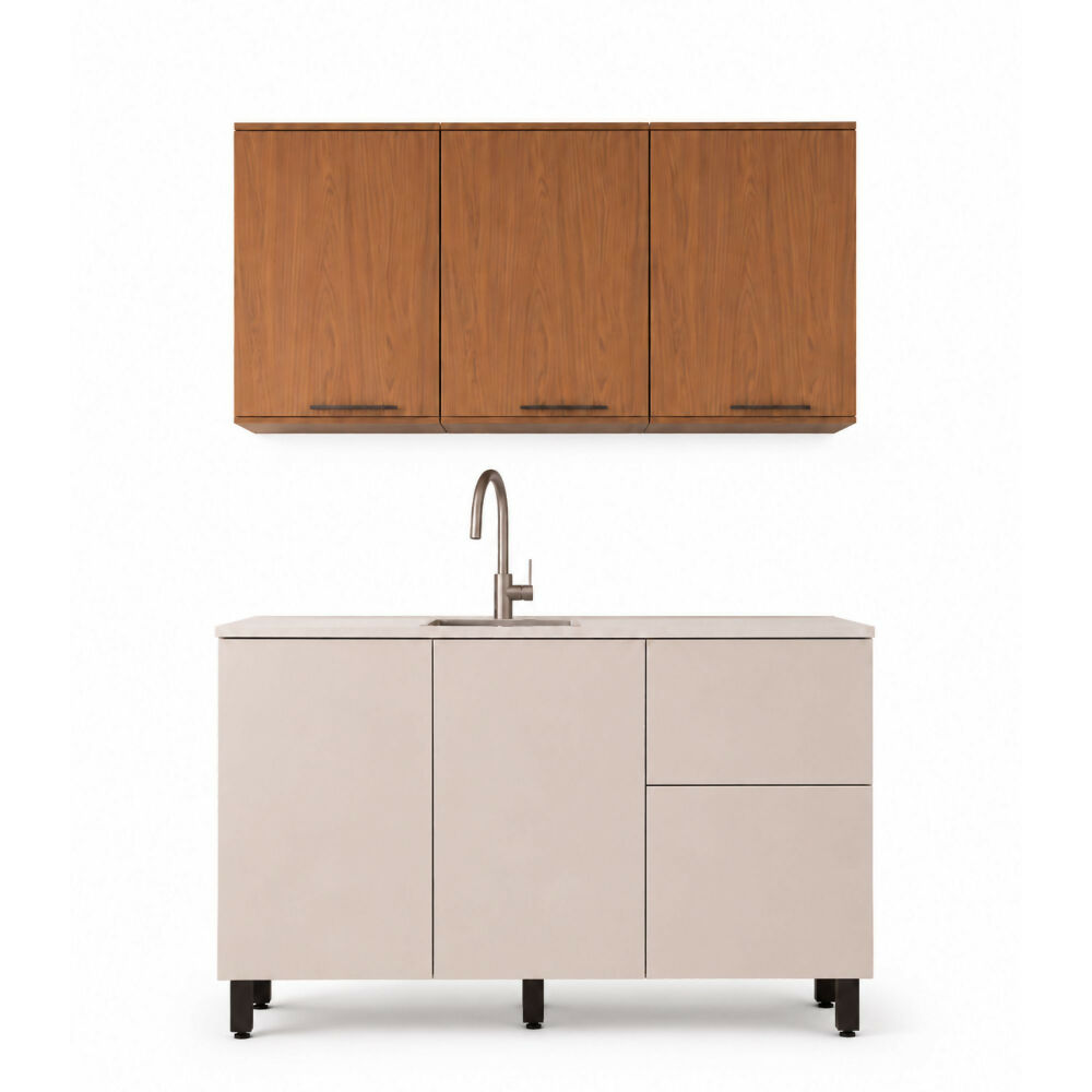 Cocina 120 cm Dominica 5 Puertas 2 Cajones - Natural/Blanco Apagado