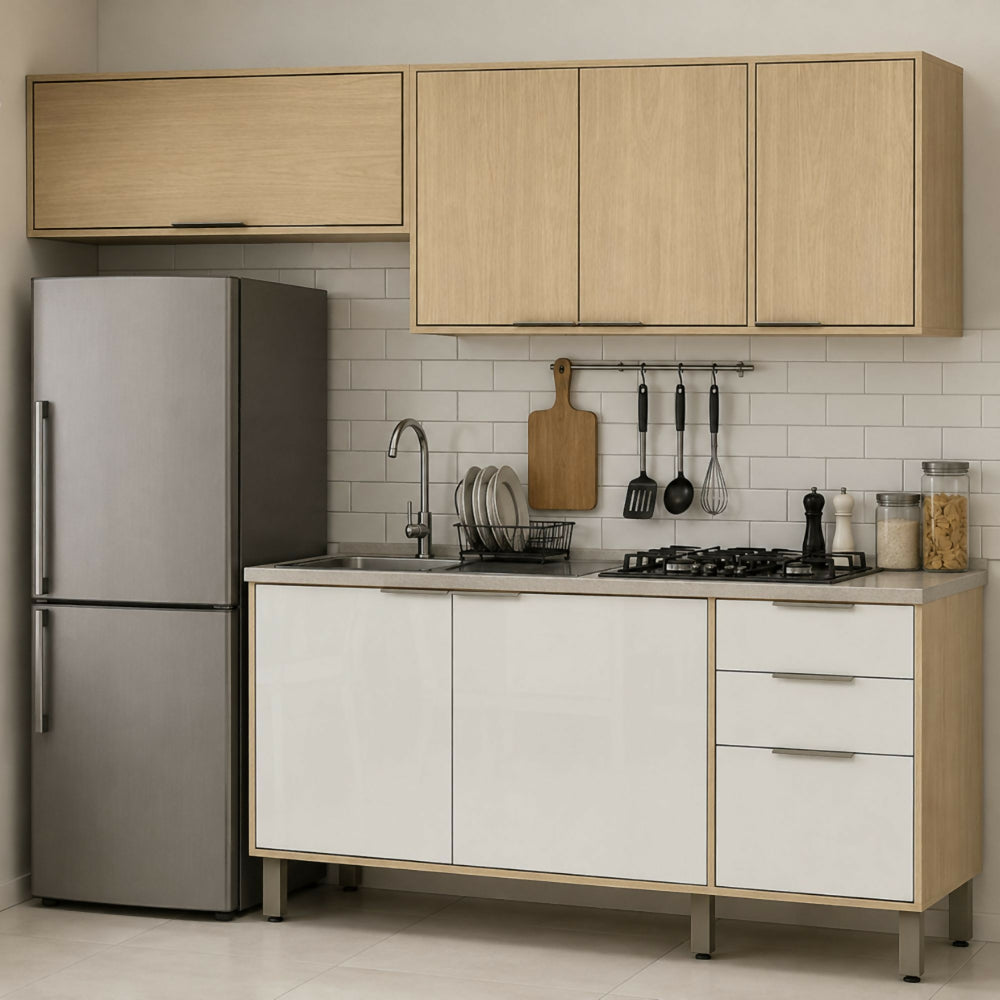 Cocina 200 cm Isabela 7 Puertas 2 Cajones - Almendra/Blanco Apagado
