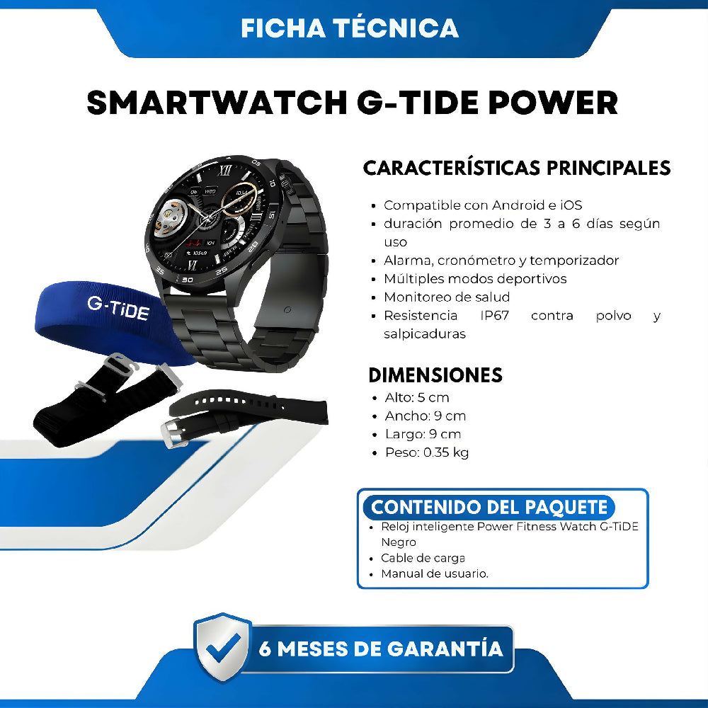 Smartwatch G-Tide Power Reloj Inteligente Deportivo Con Llamadas Bluetooth, Monitor De Salud Y Alta Resistencia