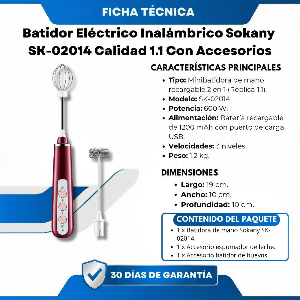 Minibatidora Portátil Recargable Sokany SK-02014 Con Accesorios Rojo