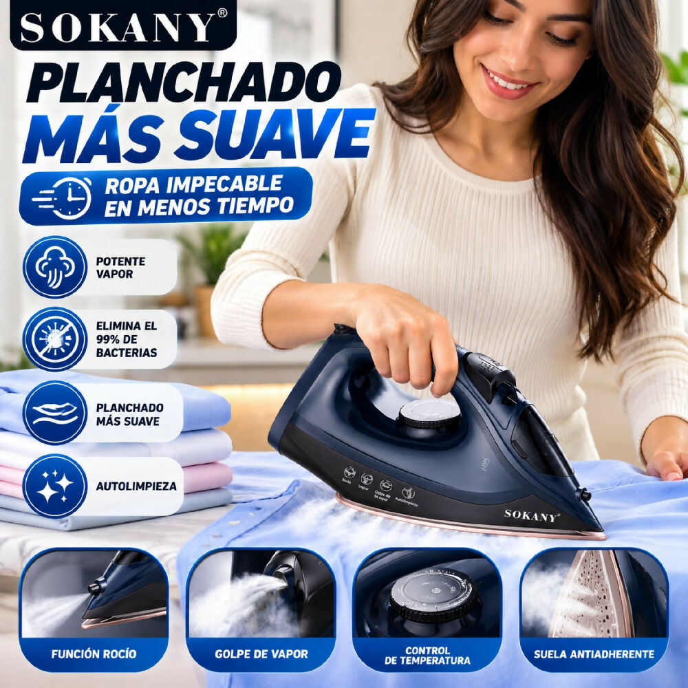 Plancha A Vapor Domestica Sokany SK-11041 Con Control De Temperatura Para Ropa