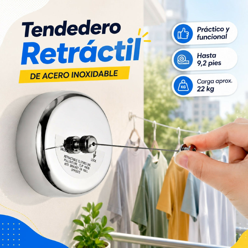 Tendedero De Acero Inoxidable Retractil Linea De Lavanderia Resistente Colgador