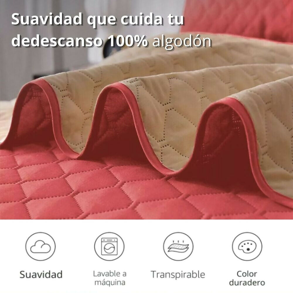 Colcha semidoble doble faz camel palo rosa