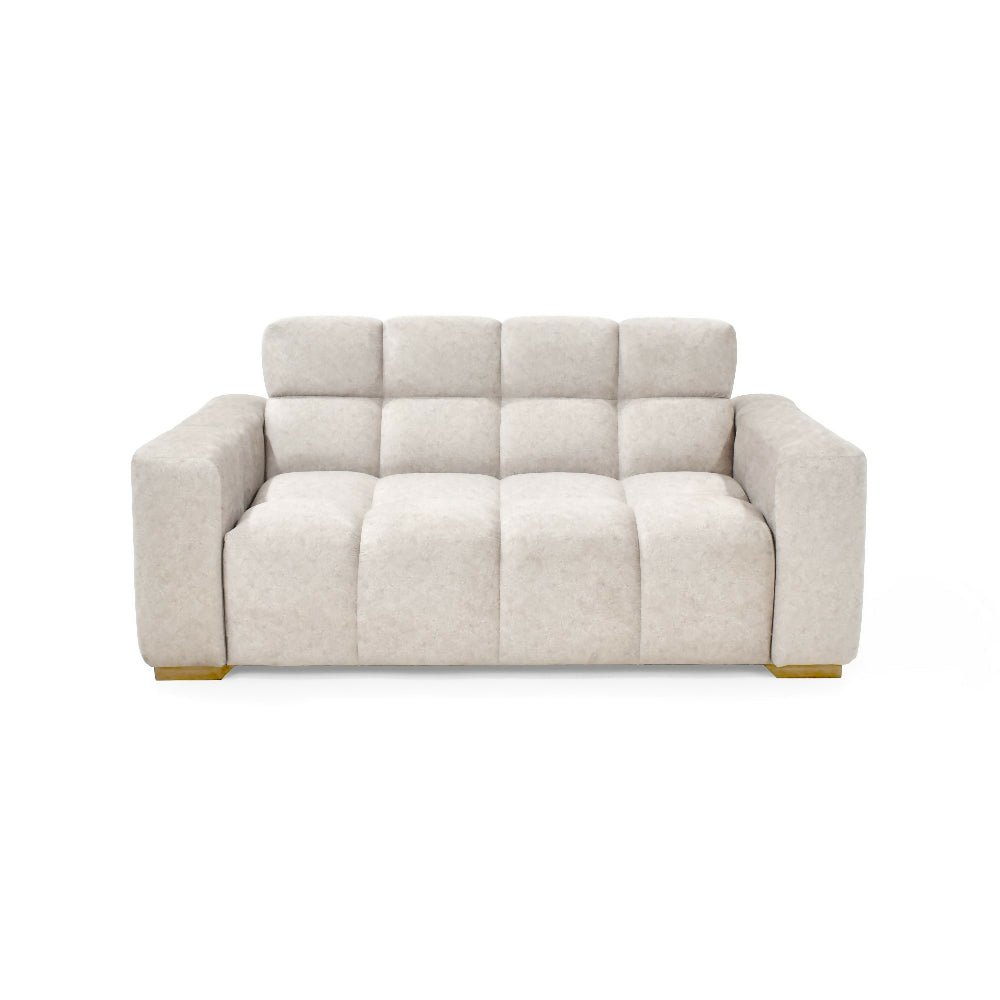 Set de Sala con Sofa Miami 2 Puestos Tela Beige con Poltrona Sibu Tela Salmon y Mesa Nova