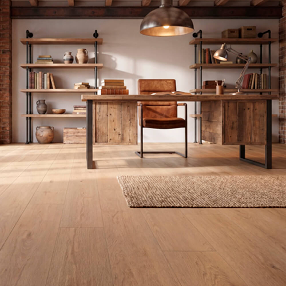 Piso laminado orgánico Roble Montana 9 mm + corcho integrado de 1 mm AC6 para interiores por caja (2.94M²)
