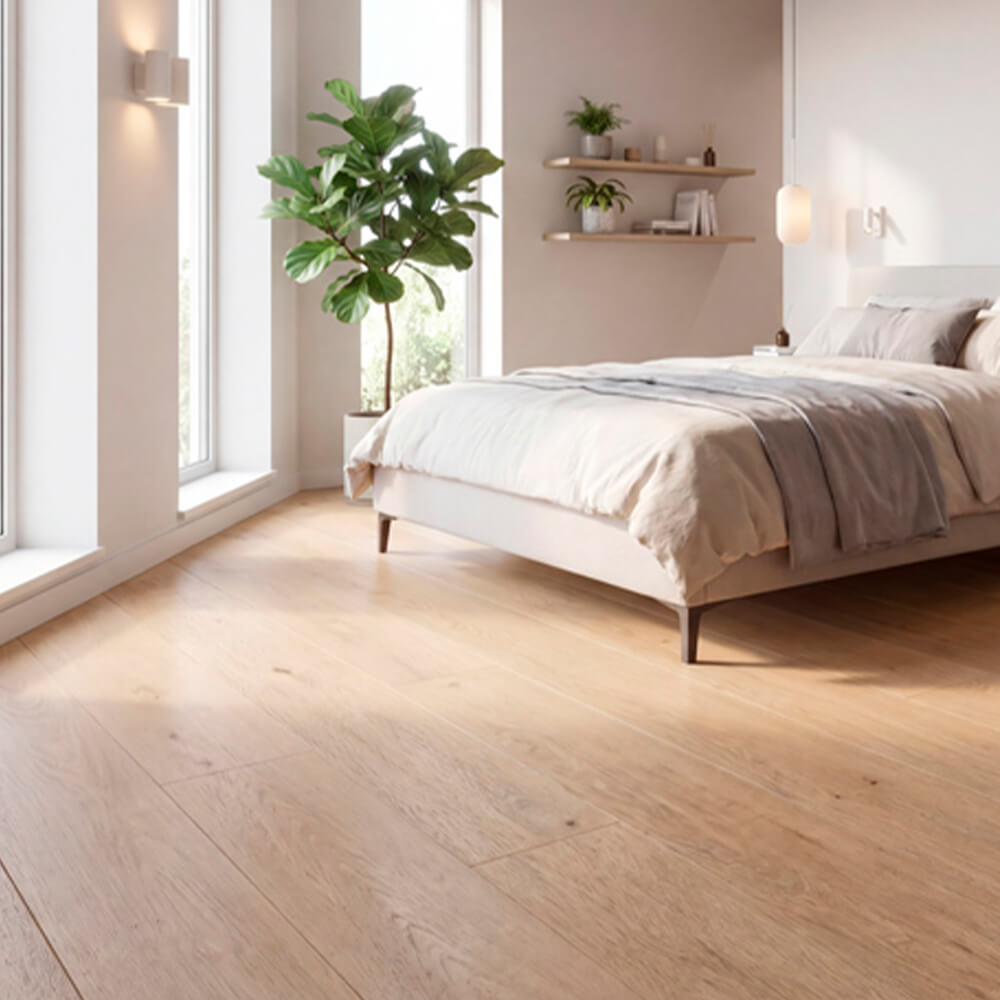 Piso laminado orgánico Roble Riviera 9 mm + corcho integrado de 1 mm AC6 para interiores por caja (2.94M²)