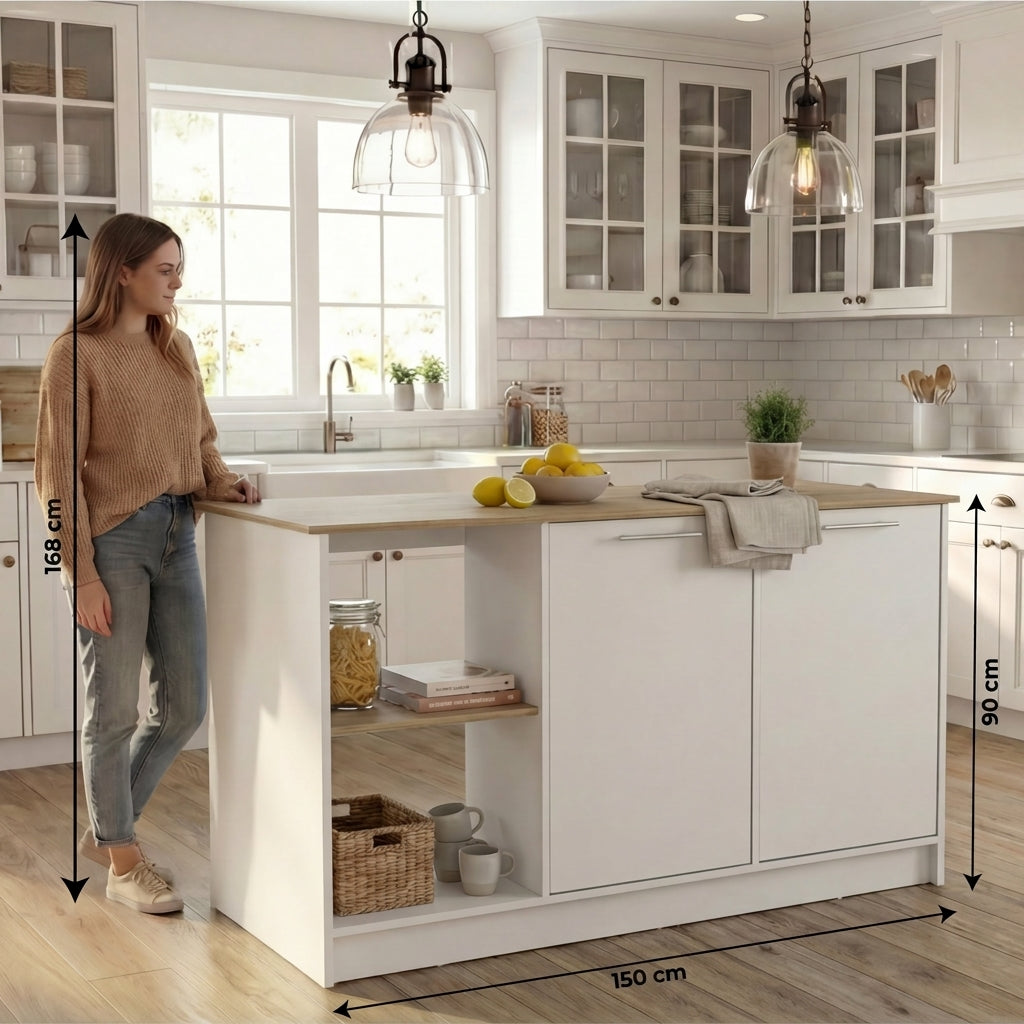 Barra de Cocina Samara, Blanco y Café Claro, con Dos Puertas y Entrepaños ZF