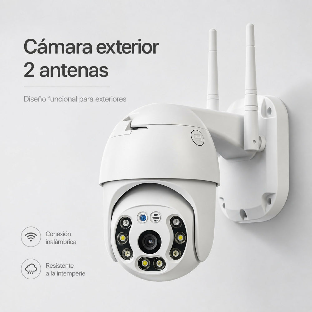 Cámara Interperie De Seguridad Para Exterior Con 2 Antenas Wi-Fi 360°