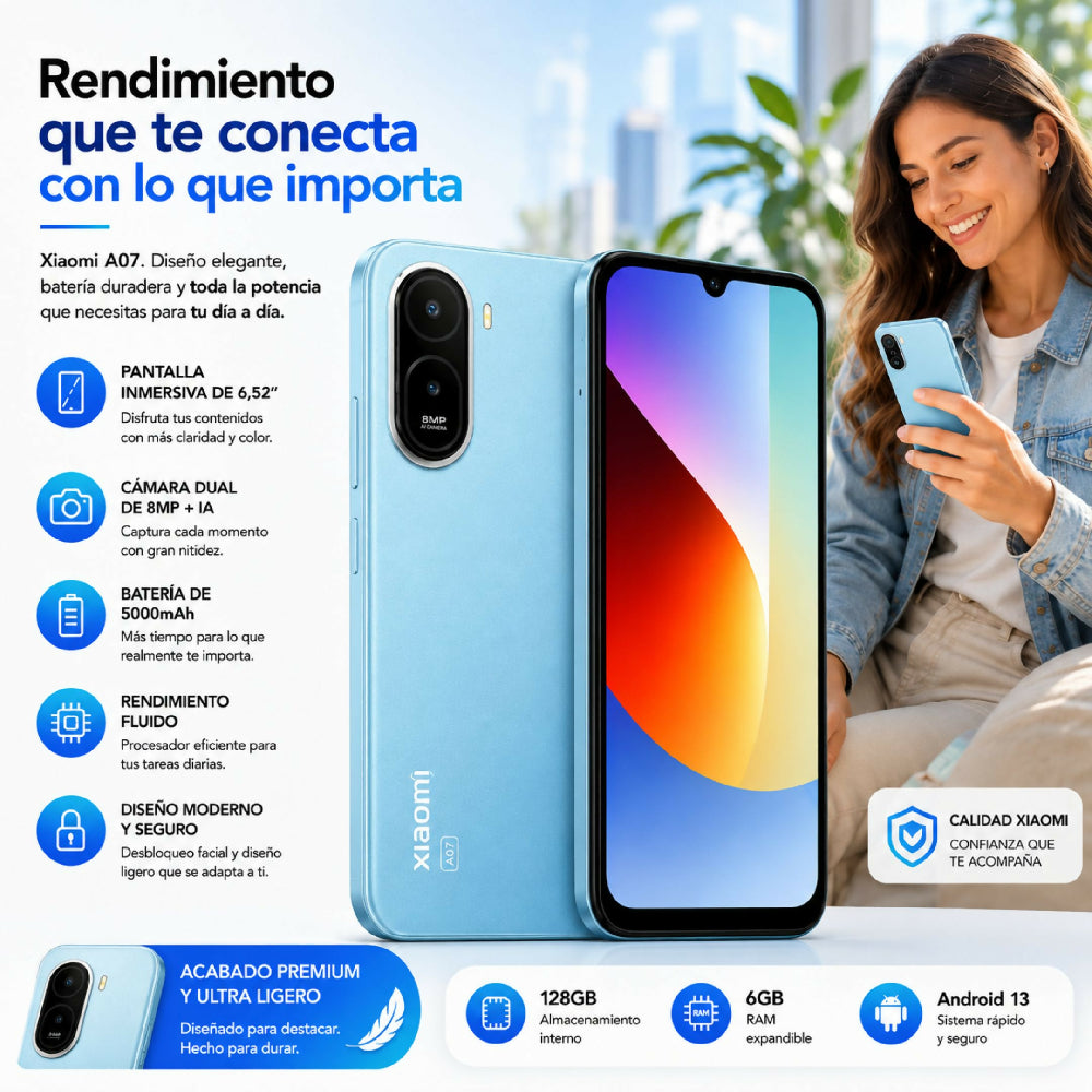 Celular Xiaomi A7 Pro 64GB Rendimiento Fluido Con 4GB Celeste